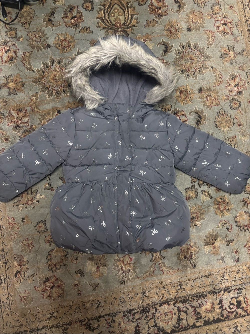 The Children's Place Girls Charcoal Gray Puffer Coat with Fleece Lining